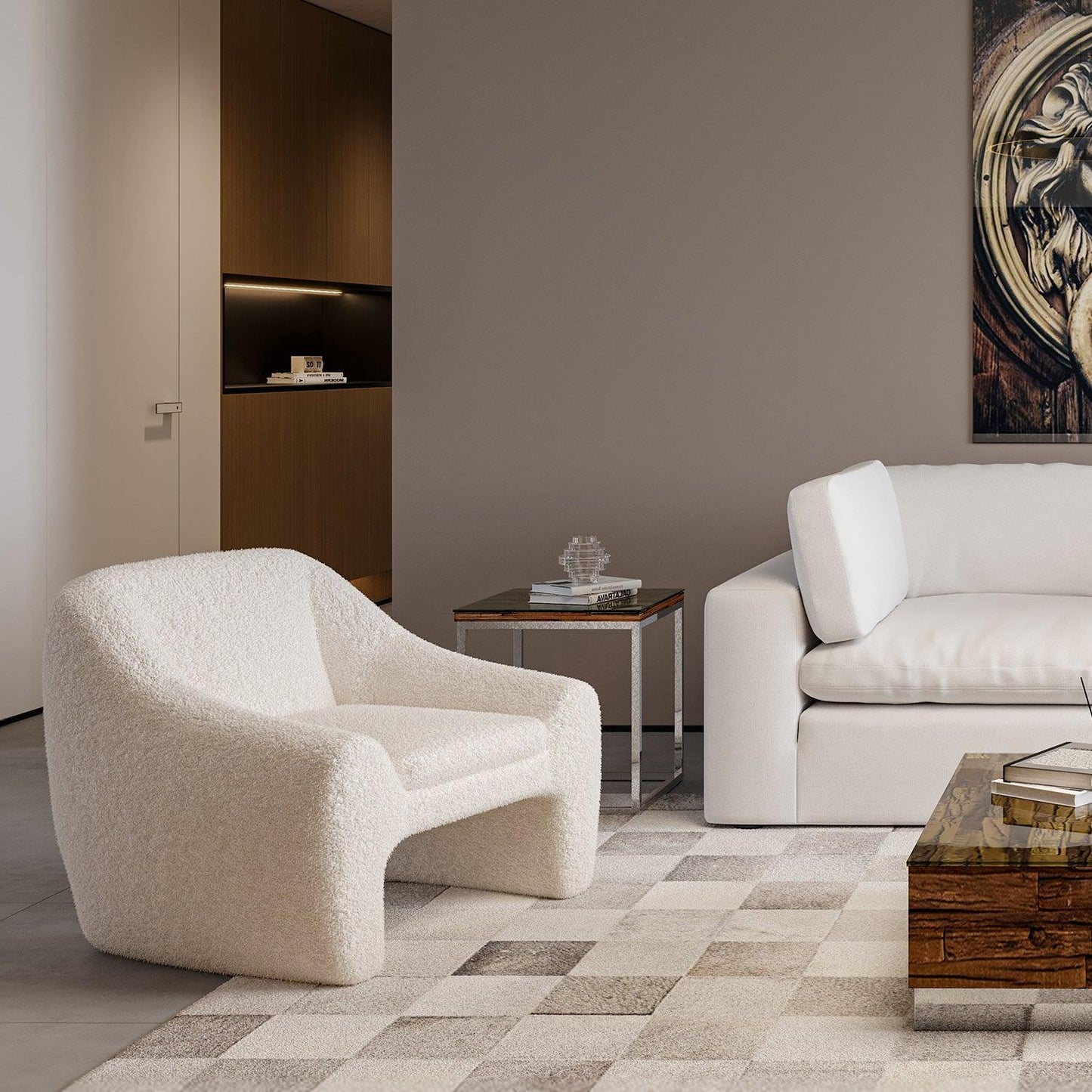 Fauteuil Amber Lounge Sherpa Blanc