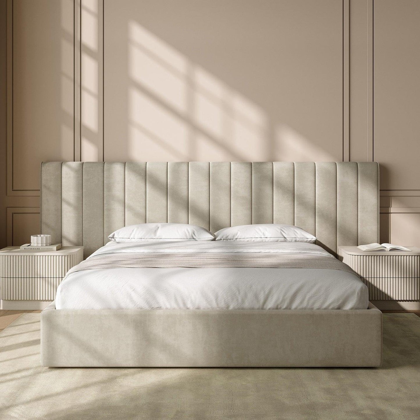 Lit King Size Rune en velours beige