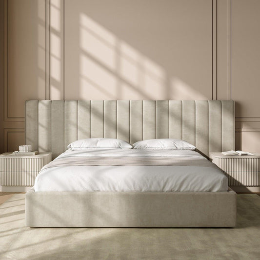 Lit King Size Rune en velours beige