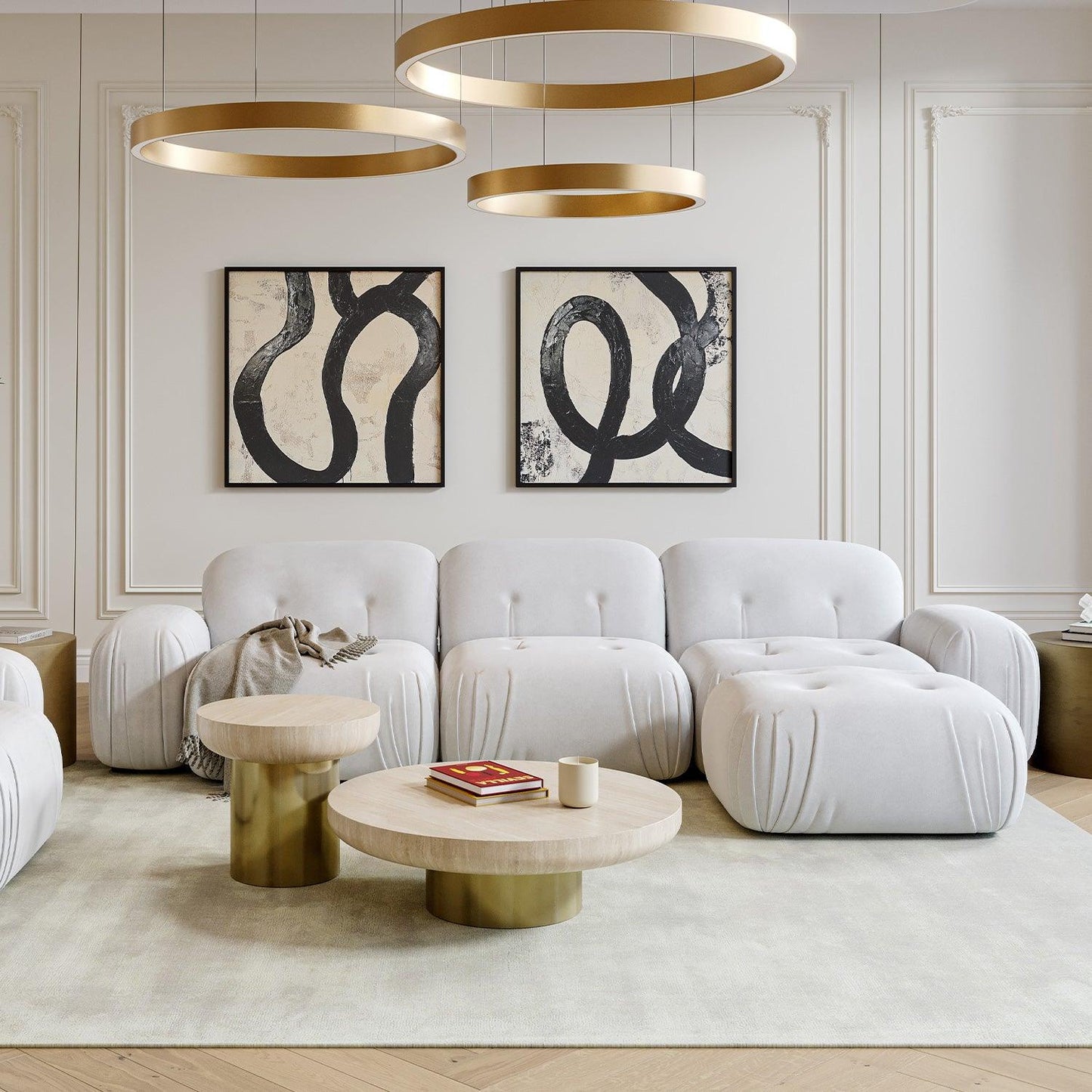 Canapé sectionnel Rune en velours blanc cassé