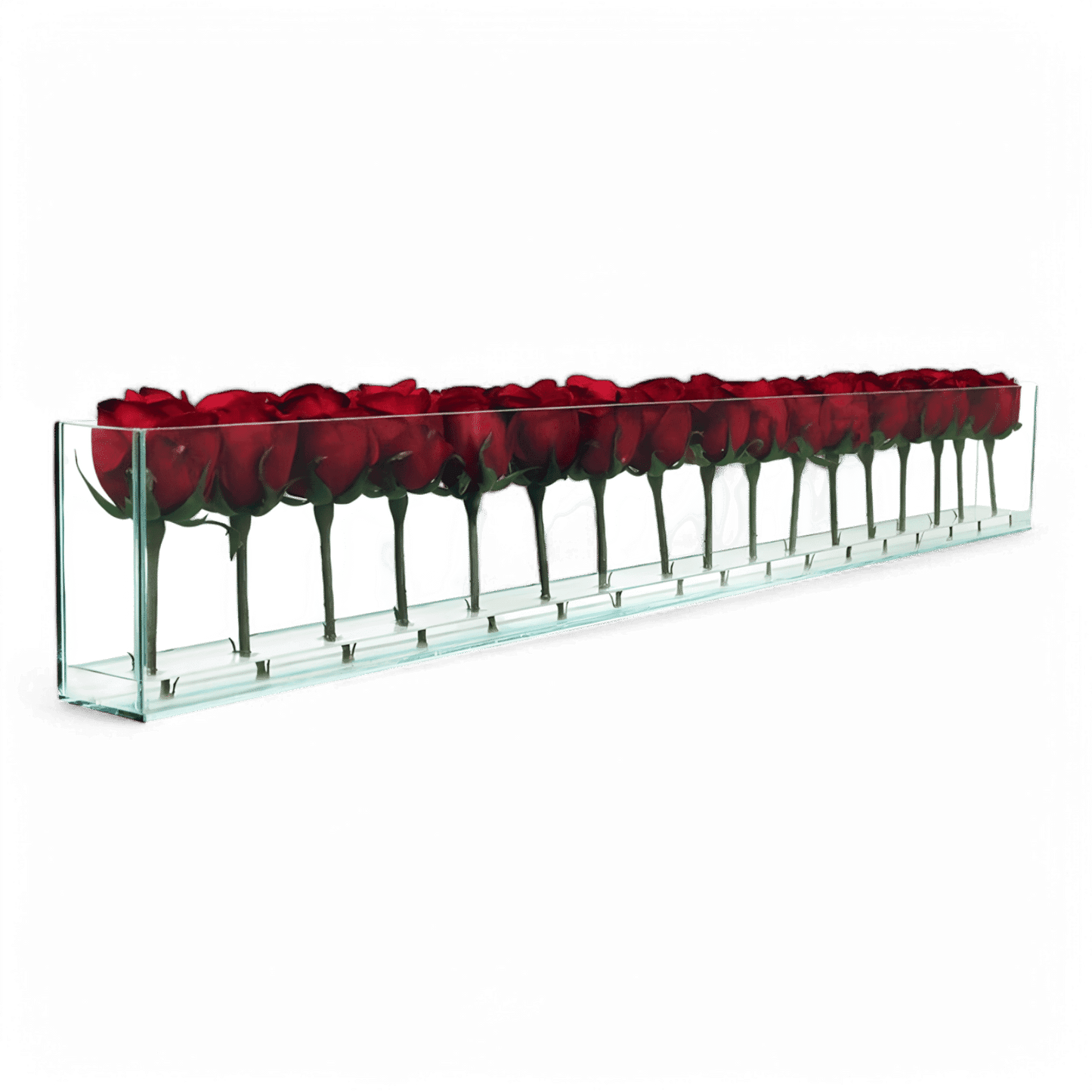 48 roses avec vase affleurant rouge