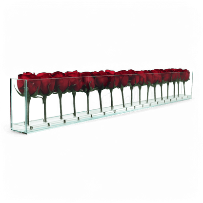 48 roses avec vase affleurant rouge