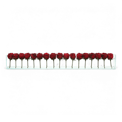 48 roses avec vase affleurant rouge