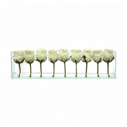 24 roses avec vase encastré blanc