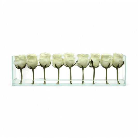 24 roses avec vase encastré blanc