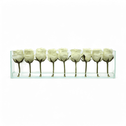 24 roses avec vase encastré blanc